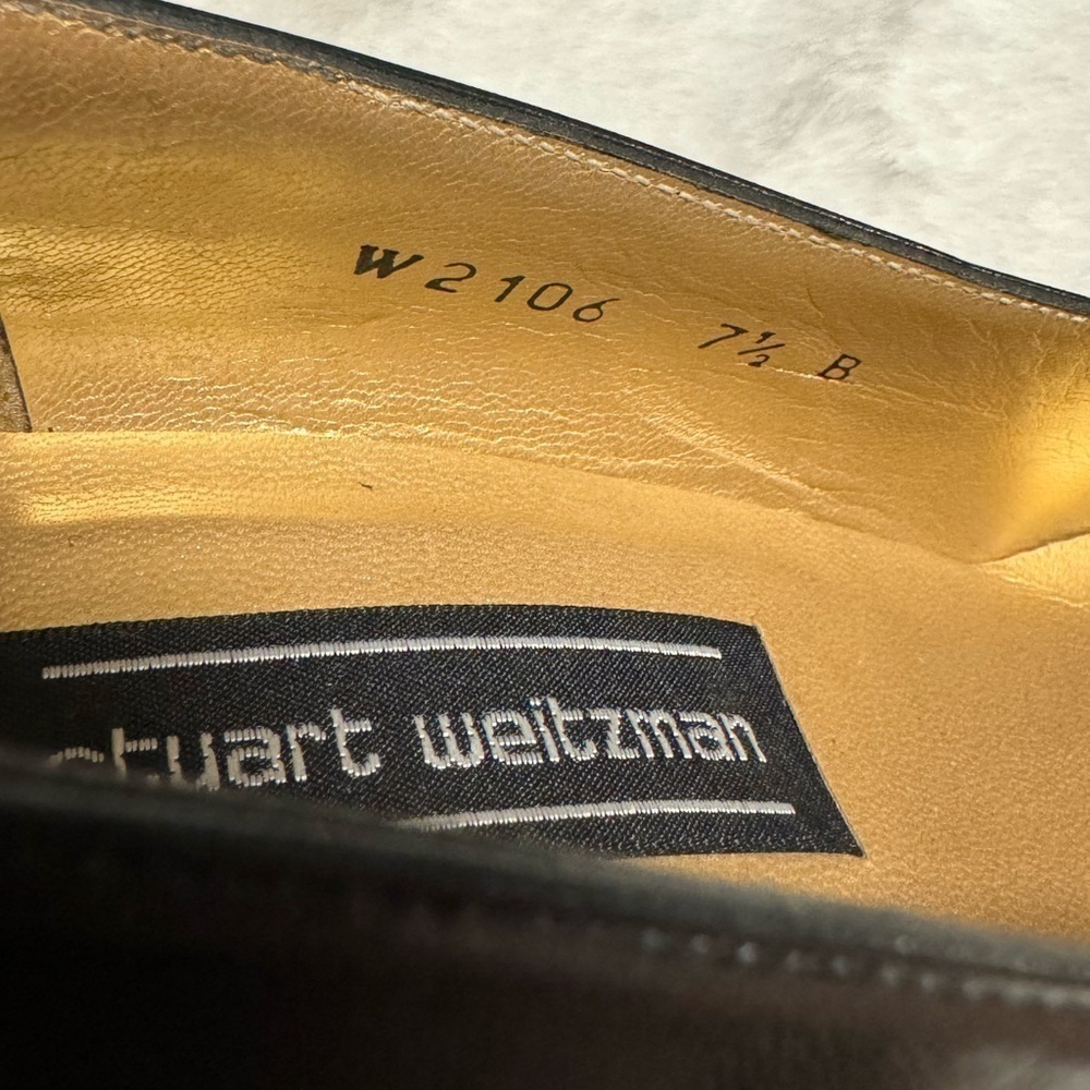Vintage 80’s Stuart Weitzman Black Leather Gold Studded Heels Pumps Avante Garde - Picture 9 of 16